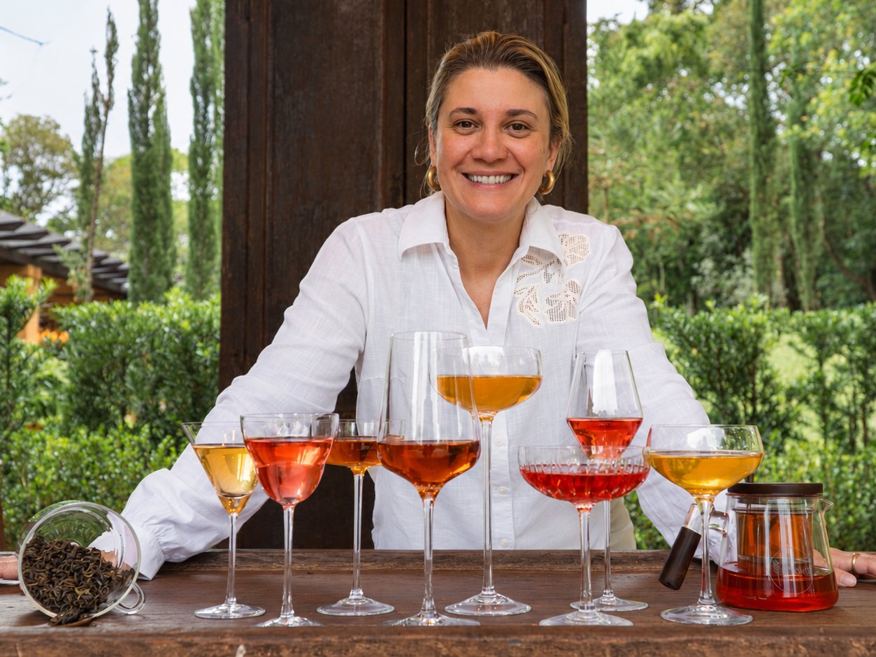 Juliana Zannini com taças de infusões